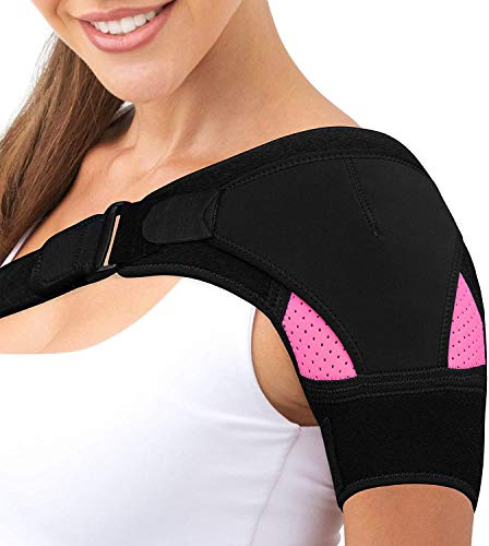 TASSFROO Epauliere Epaule Réglable, Attelle Epaule de MaintienSoulagement, Protection Epaule Néoprène Respirant pour Sport et, Convient Gauche et Droite, rose rouge