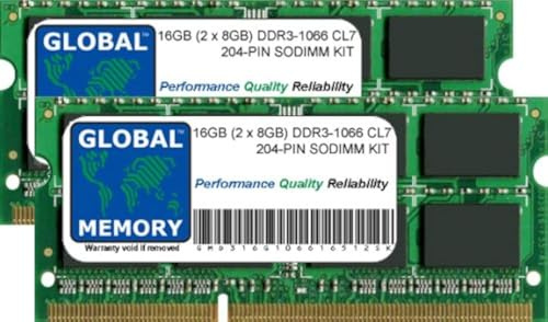 GLOBAL MEMORY 16GB (2 x 8GB) DDR3 1066MHz PC3-8500 204-PIN SODIMM Memoria RAM Kit para Mac Mini & Mac Mini Server (Mediados 2010)