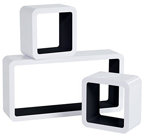 WOLTU Lot de 3 Étagère Murale Cube en MDF, étagère CD Livres étagère,Blanc Noir RG9229sz