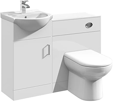 VeeBath Linx 1050 Vanity Unit Furniture Set, Wash Basin Bathroom Sink, WC, BTW Toilet Pan, Soft Close Toilet Seat, Concealed Cistern-White (Flat Pack)