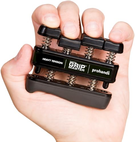 Prohands Gripmaster Hand Exerciser, Finger Exerciser (Hand Grip Strengthener), Spring-Loaded, Finger-Piston System, Isolate and Exercise Each Finger, (9 lb Heavy Tension, Black-Gripmaster)