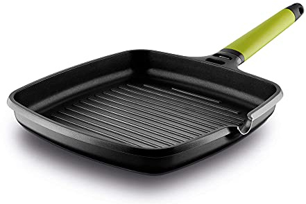 CASTEY - Grill Asador de Inducción, 27 cm, Modelo F3-IG27, Color Kiwi, Mango Desmontable, Sartén Antiadherente de Aluminio, Distribución Homogénea del Calor, Fácil de Limpiar