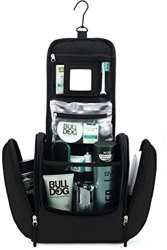 GO!elements® Kulturbeutel Kulturtasche zum Aufhängen Herren & Damen - Kosmetiktasche groß Mann Frauen für Koffer & Handgepäck - Waschtasche Reise-Tasche, Farbe:Schwarz