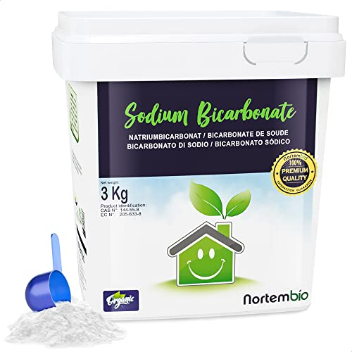 Nortembio Bicarbonato di Sodio 3 Kg 100% Naturale per Pulizia Multiuso. Senza Alluminio. Elimina Odori e Sporco. Cucina, Bagno, Tessuti. E-Book Incluso
