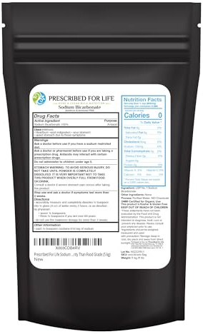 Prescribed For Life Sodium Bicarbonate Powder, Organic Aluminum Free Baking Soda, Bicarbonato de Sodio en Polvo, USP Grade (5kg / 11lb)