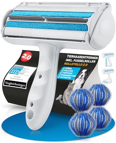 BluePet Original Tierhaarentferner inkl. 4X Wäschebälle I Wiederverwendbare Fusselrolle um Tierhaare, Katzenhaare, Hundehaare entfernen I Abwaschbar, Wiederverwendbar, Lint Remover