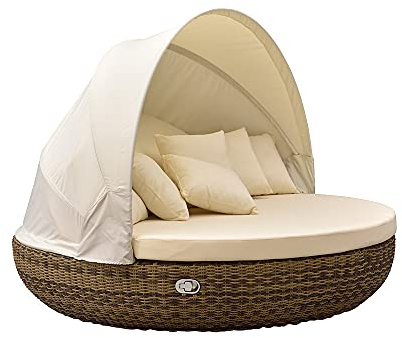 Strandkorbwerk Liegeinsel Pacific Cubu Cream Grey- 360°-Drehtechnik Gartenlounge Gartenmöbel Sunlounger Sonneninsel