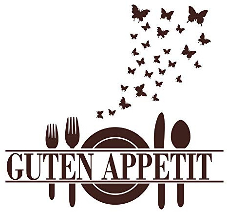 WandSticker4U®- Wandtattoo Küche Sprüche GUTEN APPETIT + 27x SCHMETTERLINGE in Braun I Wandbilder: 57x54 cm I Wand Deko Schriftzug Wohnzimmer Esszimmer Aufkleber Wandsticker Zitate