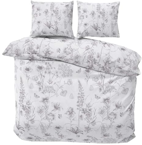 Class Home Collection Bettwäsche 200x220 cm – 3-teiliges Renforce Baumwolle Bettwäsche-Set mit Reißverschluss, Pflegeleicht, Atmungsaktiv, Oeko-Tex Zertifiziert, Ganzjahresbettwäsche Blume Weiß