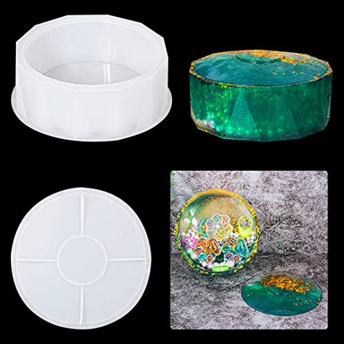 Zayookey Molde resina epoxi contenedor de almacenamiento redonda grande moldes de silicone caja con tapa, caja de almacenamiento de joyas, molde de fundición tarro