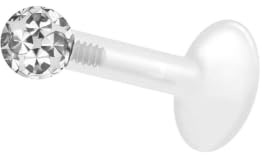PIERCINGLINE PTFE Labret mit Innengewinde + Titan Aufsatz mit Epoxy Kugel kristallklar Piercing Ohr Helix Lippe