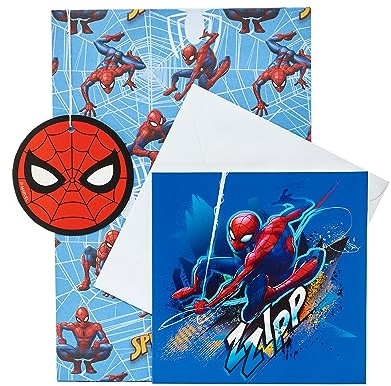 Marvel Geschenkset, Karte und Etikett – Spider-Man verpackt – Spider-Man Grußkarte – Marvel-Geschenkpaket – Spider-Man Geschenkpaket