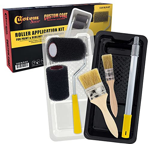 Custom Shop Texture Paint & Bedliner Roller Accessory Application Kit with Chip Brushes, Roller Frame, 2 Roller Covers, Tray & Liner - Roll-On Custom Coat Truck Bed Liner Coating Create Texture Effect
