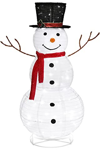 Bonnlo 4ft Lighted Christmas Snowman Outdoor Decorations, Weather Proof Prelit Snowman Christmas Ornament Indoor Home Yard Decor Pre-lit 90 LED Lights With Stakes Secured