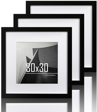 VUVUZULA Bilderrahmen 30x30cm Schwarz Holz Quadratisch Fotorahmen Holzrahmen MDF Rahmen mit Passepartout 20x20cm 3er Set