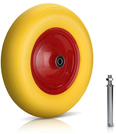 Ansobea 1x Schubkarrenrad 4.80/4.00-8 Vollgummi mit Achse | Pannensicheres Ersatzrad 390 x 95 mm, bis 200 kg, für Schubkarren in Garten, Hof und Baustelle.
