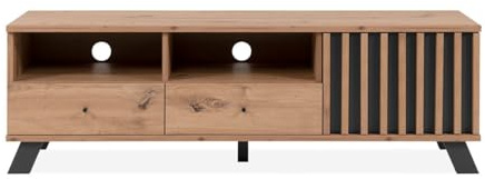 Calicosy Meuble TV 1 Porte, 2 Tiroirs et 2 Niches - Décor Chêne Artisan et Gris Anthracite Lublin - Design Contemporain - Panneaux de Particules pour Salon - L138 x H44 x l40 cm