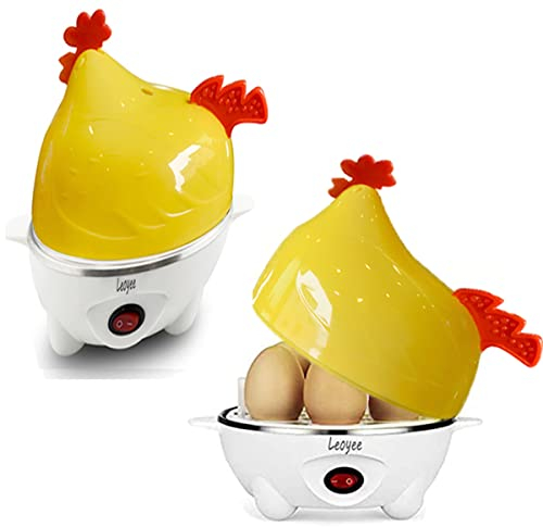 Leoyee Cuoco d'uovo, Carino Piccolo Pollo Elettrico Cuoco d'uovo Cuoco d'uovo per 1-7 Macchina da Colazione di Capacità dell'uovo Con Funzione di Arresto Automatico (Giallo Bianco)