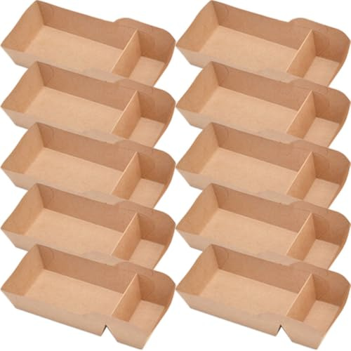 BESTonZON 50 Stück Kraftpapier Pappschalen Pommes Schalen Papier Currywurst Schälchen 520ml Snack Fingerfood Schiffchen Snackschale Papierteller Hot Dog Tüten Picknick