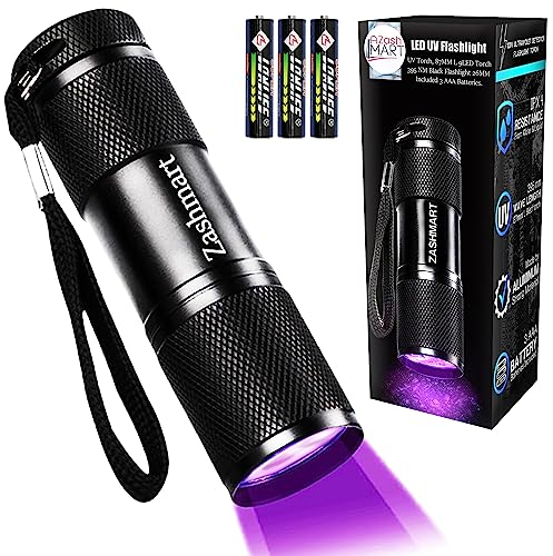 ZASHMART UV Torch Light for Pet Urine Detection | 87MM L 9LED UV Light | 395 NM Led Torch | Torch for Money, Documents, Germs, Invisible Insects Detector on Floor, (3AAA Batteries Included).