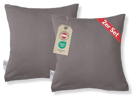 DarBene Kissenbezug 40x40 cm (2er Set Kissenbezüge Jersey) - 100% Baumwolle mit YKK-Reißverschluss, weicher Kopfkissenbezug 40x40, Kissenhülle 40x40, Oeko-TEX, Polsterbezug, Anthrazit