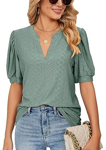 Neteson Camicia Donna Manica Corta Elegante Camicetta Estive Scollo a V T-Shirt Casual Top Basic Blusa