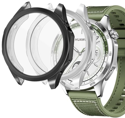 sciuU Protective Case compatible with Huawei Watch GT 4 46mm, [2 Pack] All-around Flexible TPU Case with Screen Protector, Soft Frame Shock Resistant Cover fit GT4 Smartwatch - Black + Silver