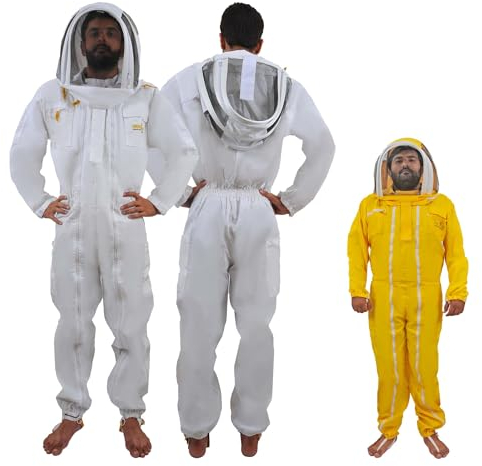 REWON Professioneller gemusterter Imkeranzug aus Baumwolle mit Doppelreißverschluss, Imkeranzug mit Hut und großer Tasche für Imker, atmungsaktiver Naturanzug