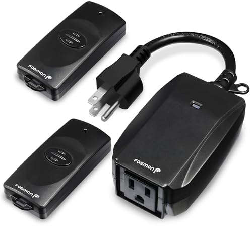 Fosmon Outdoor Indoor Remote Control Outlet with 2 Wireless Remotes, Electrical Plug in Light Switch Weatherproof, 15 A Heavy Duty 3-Prong Plugs Outlets for Outside Lighting, 100 FT Range- ETL Listed