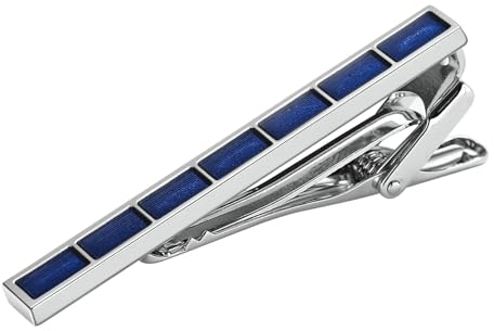 Dsnyu Krawattennadel Edelstahl, Krawattennadel Silber Blau Emaille-Gitter-Rechteck Hemd Anzug Herren Schmuck für Geburtstag Hochzeit