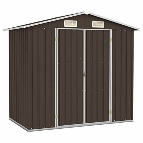 ShGaxin Gerätehaus, Gartenschuppen, Gartenhaus, Fahrradgarage, Geräteschuppen, Gartenhütte, Garten Hütte, Schuppen Garten, Braun 205x129x183 cm Verzinkter Stahl