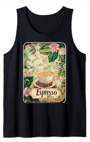 Espresso Bliss Tasse à café Motif floral vintage Barista Débardeur