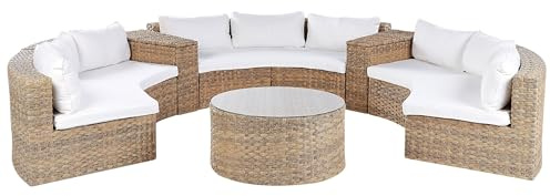 Beliani 9-Sitzer Lounge Set Rattan Gold braun rund mit Auflagen weiß Couchtisch Severo
