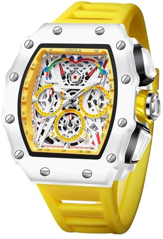 Montre pour homme, cadran rectangulaire grand format, montre-bracelet à quartz avec bracelet en silicone, chronographe décontracté, montres militaires étanches pour hommes, jaune