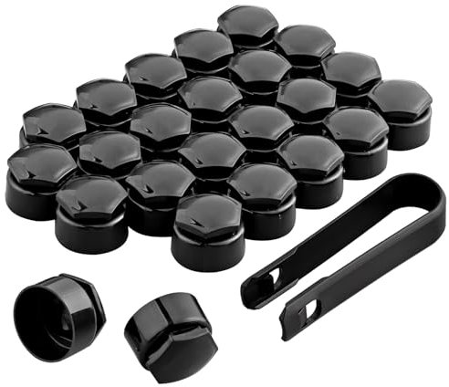 AUTOUTLET 24 Pezzi Copridadi Ruota 17 mm,Copribulloni Tappo a Vite Ruota Universale con Strumento di Rimozione,Nero,Rotondo