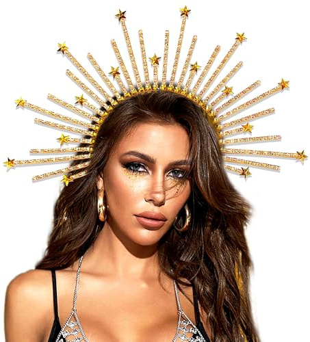 JeVenis Gold Haarschmuck Sonnengöttin Kostüm Halo Krone Halo Haarreif Sonne Sonne Haarreif Kostüm Damen Sonne Halo Haarreif Gothic Accessoires