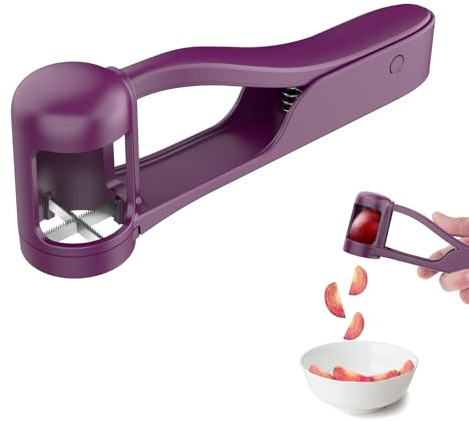 Luvan Grape Cutter for Toddlers 1-3, Grape Slicer Kitchen Gadget for Vegetable Fruit Salad Cake Decor, Stainless Steel Tomato Quarter Cutter Tool for Cherry Strawberry Blueberry - Purple