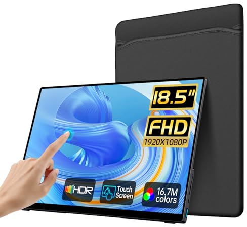 VOKENSU Portable Monitor Touchscreen,18.5'' FHD IPS Touch Screen Monitor, Travel Monitors w/Kickstand & Speaker, HDMI USB C External Screen for Laptop PC 10-Point Touch for Windows devs