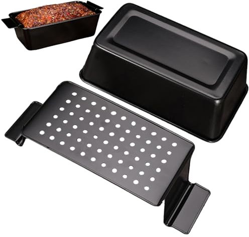 Hackbratenform mit Ablaufschale – 24,9 x 10,9 cm große Grillform, gesund beschichtet, BPA-frei, leicht zu entnehmen, perfektes Zubehör zum Backen im Ofen zu Hause(Schwarz)