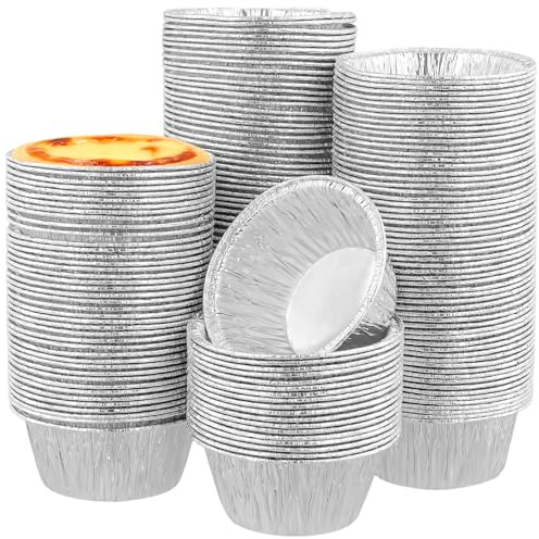 UNGFEI 300 Pack Round Foil Pie Dishes 90 mm x 36 mm, Foil Baking Trays, Aluminium Foil Tin Cups, Foil Pie Dishes for Baking, Pastries, Cake, Quiche