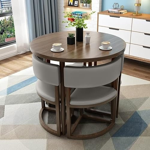 Moderner runder Besprechungstisch und Stuhl-Set für Büro, Empfang und Esszimmer, kleiner 80 cm runder Tisch mit Stühlen, graues Gartenmöbel für Büro, Küche