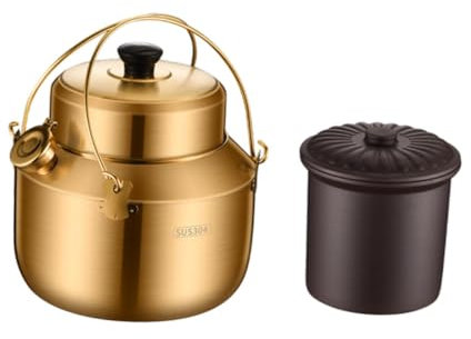 KESOTO Stew Pot, Cookware with Handle, Easy to Clean Portable Pot, Health Preserving Cooker, for Breakfast, Cooking, Soup, Gold