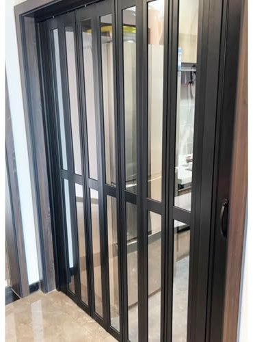 Accordion Folding Door Interior Black Aluminum and Transparent Acrylic Accordion Folding Door with Magnetic Latch for Kitchen Living Room Interior Sliding Doors (24x4)