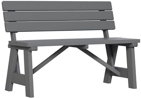 Outsunny 2-Sitzer Gartenbank Holz, wetterfest Sitzbank, UV-Beständig Gartenmöbel mit Rückenlehnen, Parkbank 220kg belastbar, Balkonbank, Holzbank für Balkon Terrasse, Garten, 116 x 56 x 80 cm, Grau
