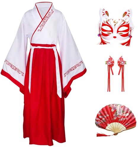 CRFASIBE Hanfu-dräkter för barn, kinesiska traditionella kläder, pojkar flickor kinesisk Cheongsam antik cosplay kostym med håraccessoarer, Röd, 140