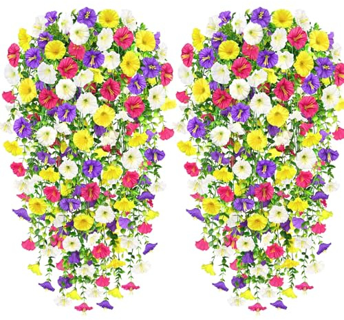 Yueshop 4PCS Artificial Hanging Flowers, Trailing Artificial Plants Outdoor | Multi Morning Glory, Artificial Flowers UV-Resistant, Artificial Hanging Plants Outdoor,Garden Wedding Hanging Baskets Decor