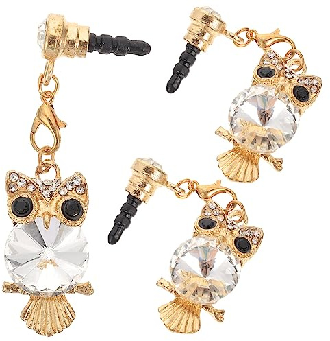 Bouchons Anti-poussière Métal pour Téléphone Portable Hibou Strass 3 Pièces | Protection du Port Jack, Lot de Trois, Forme Hibou, Usage Téléphone, Accessoires Décoratifs, Anti-saleté