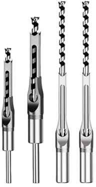 ALUYEH Juego de brocas de agujero cuadrado para madera, 4 brocas de mortaja de aleación de carburo para carpintería, cincel cuadrado de 6,4-12,7 mm con profundidad de 45/60 mm, compatible con prensa
