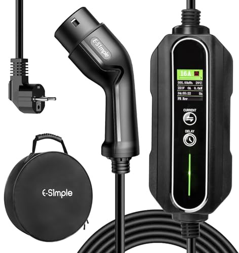 E-S1mple Chargeur Voiture Electrique 3.68KW【7.5M, 6-16A】 Cable Recharge Voiture Electrique Type 2 avec 0-12H Retard EV Chargeur Type 2 Compatible avec EV/Phevs