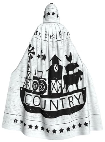 DDSFvbv Farm Houses Windmill Tractor Unisex Halloween Hooded Cape Cosplay Costume Cloak for Party Dress Up Uniform Robe Full-Length